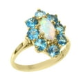 thumbnail image 1 of LBG British Made 14k Yellow Gold Natural Opal & Blue Topaz Womens Statement Ring - 33 size options - Size 10, 1 of 5