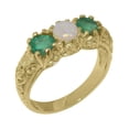 thumbnail image 1 of LBG British Made 14k Yellow Gold Natural Opal & Emerald Womens Anniversary Ring - 33 size options - Size 11.5, 1 of 7