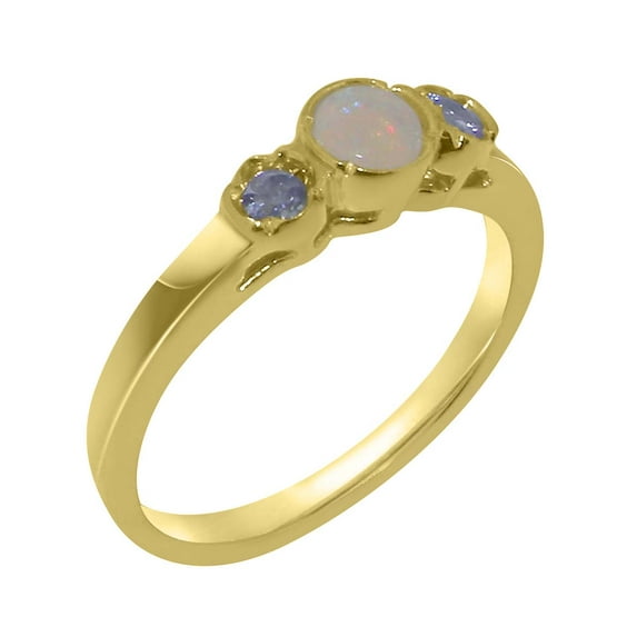 LBG British Made 14k Yellow Gold Natural Opal & Tanzanite Womens Anniversary Ring - 33 size options - Size 11.5
