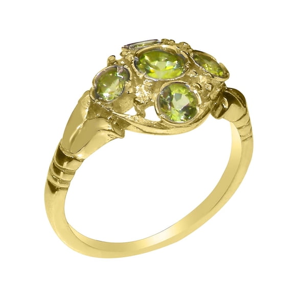 LBG British Made 14k Yellow Gold Natural Peridot & Cubic Zirconia Womens Statement Ring - 33 size options - Size 7