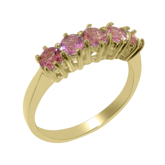 LBG British Made 14k Yellow Gold Natural Pink Tourmaline Womens Promise Ring - 33 size options - Size 10.5