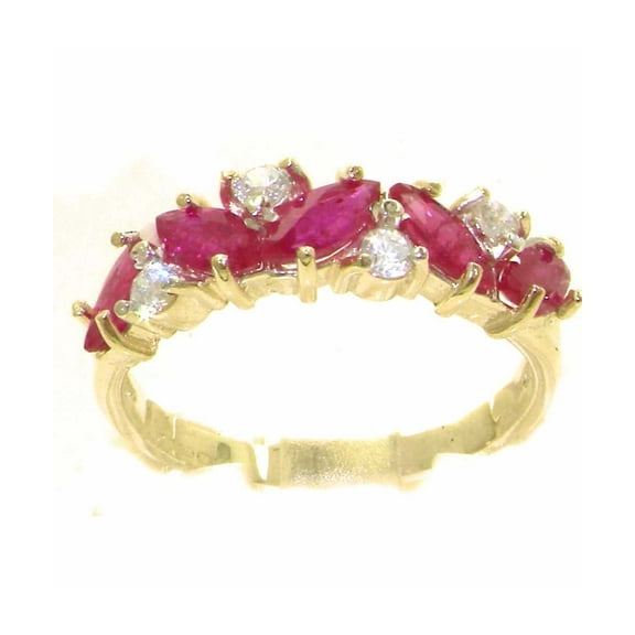 LBG British Made 14k Yellow Gold Natural Ruby & Cubic Zirconia Womens Eternity Ring - 33 size options