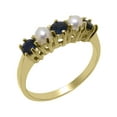 thumbnail image 1 of LBG British Made 14k Yellow Gold Natural Sapphire Blue stone & Cultured Pearl Womens Promise Ring - 33 size options - Size 6, 1 of 7