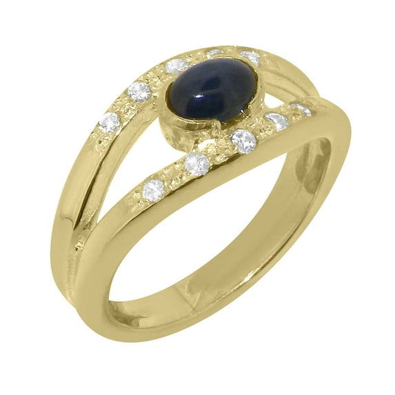 LBG British Made 14k Yellow Gold Natural Sapphire & Cubic Zirconia Womens Engagement Ring - 33 size options - Size 4.75