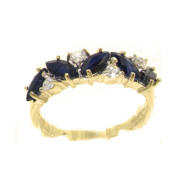 LBG British Made 14k Yellow Gold Natural Sapphire & Cubic Zirconia Womens Eternity Ring - 33 size options