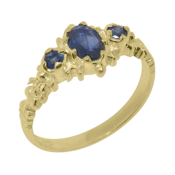 LBG British Made 14k Yellow Gold Natural Sapphire Womens Anniversary Ring - 33 size options - Size 8.75