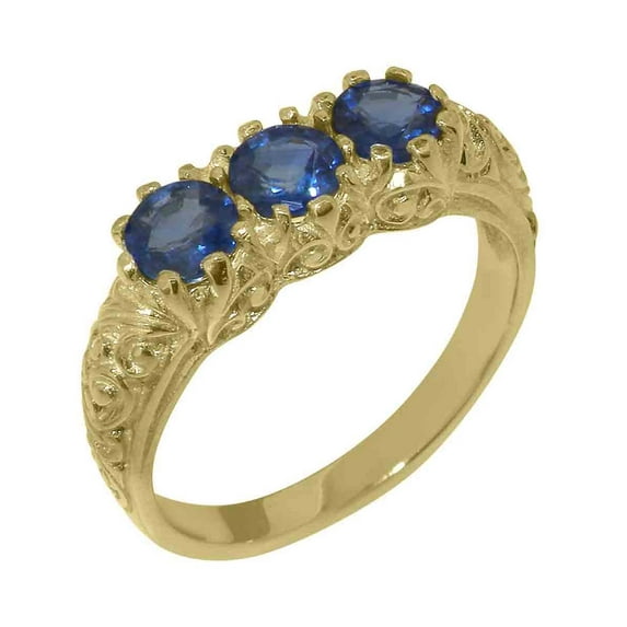 LBG British Made 14k Yellow Gold Natural Sapphire Womens Engagement Ring - 33 size options - Size 6