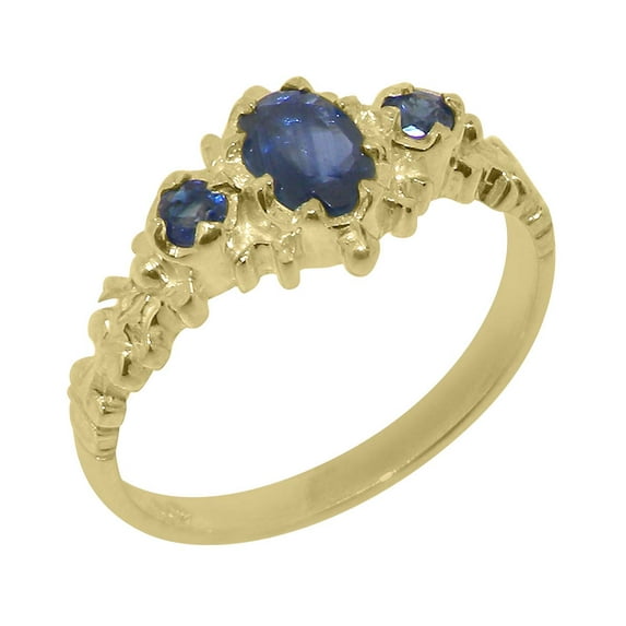 LBG British Made 14k Yellow Gold Natural Sapphire Womens Promise Ring - 33 size options - Size 10.75