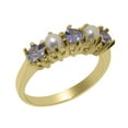 thumbnail image 1 of LBG British Made 14k Yellow Gold Natural Tanzanite & Cultured Pearl Womens Eternity Ring - 33 size options - Size 8.75, 1 of 1