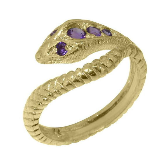 LBG British Made 14k Yellow Gold Real Genuine Amethyst Womens Band Ring - 33 size options - Size 8.25