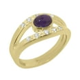 thumbnail image 1 of LBG British Made 14k Yellow Gold Real Natural Amethyst & Diamond Womens Band Ring - 33 size options - Size 8, 1 of 7