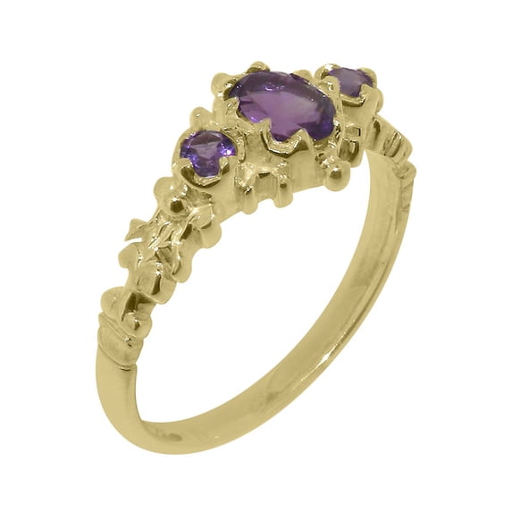 LBG British Made 14k Yellow Gold Real Natural Amethyst Womens Statement Ring - 33 size options - Size 8
