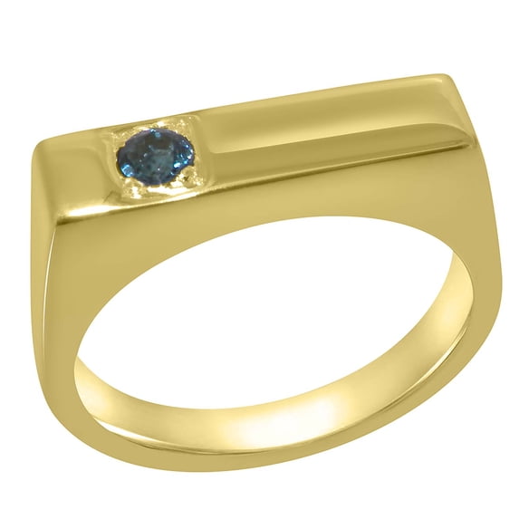 LBG British Made 14k Yellow Gold Real Natural London Blue Topaz Mens Band Ring - 33 size options - Size 8