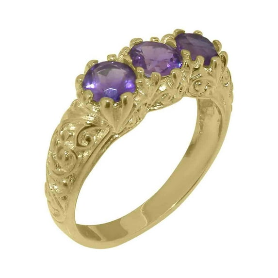 LBG British Made 14k Yellow Gold Ring with Natural Amethyst Womens Engagement Ring - 33 size options - Size 7.25