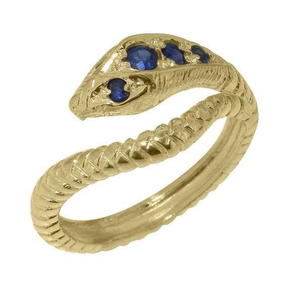 LBG British Made 14k Yellow Gold Ring with Natural Sapphire Womens Band Ring - 33 size options - Size 4