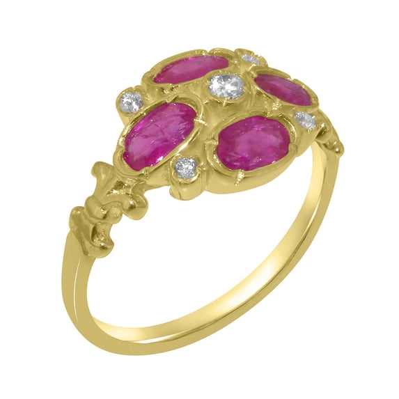LBG British Made 14k Yellow Gold Synthetic Cubic Zirconia & Real Genuine Ruby Womens Statement Ring - 33 size options - Size 5.75