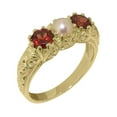 thumbnail image 1 of LBG British Made 14k Yellow Gold ring with Cultured Pearl & Garnet Womens Engagement Ring - 33 size options - Size 9.75, 1 of 7