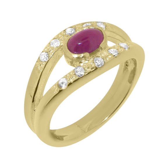LBG British Made 14k Yellow Gold ring with Natural Ruby & Cubic Zirconia Womens Band Ring - 33 size options - Size 9.75
