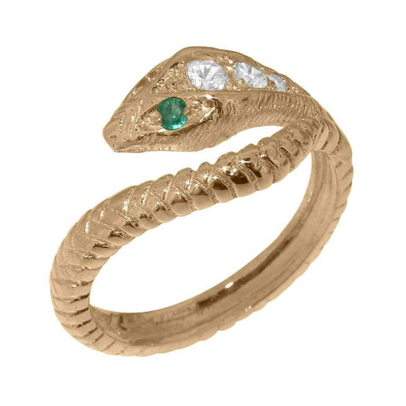 LBG British Made 18k Rose Gold Cubic Zirconia & Natural Emerald ring Womens Band Ring - 33 size options - Size 11.75