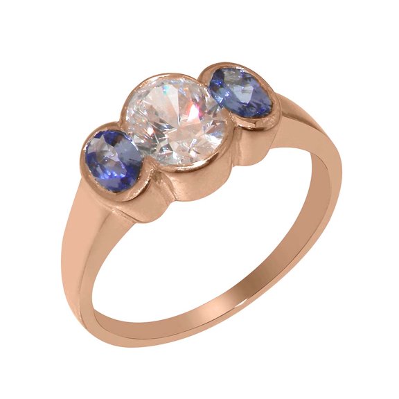 LBG British Made 18k Rose Gold Cubic Zirconia & Natural Tanzanite Womens Promise Ring - 33 size options - Size 9.5