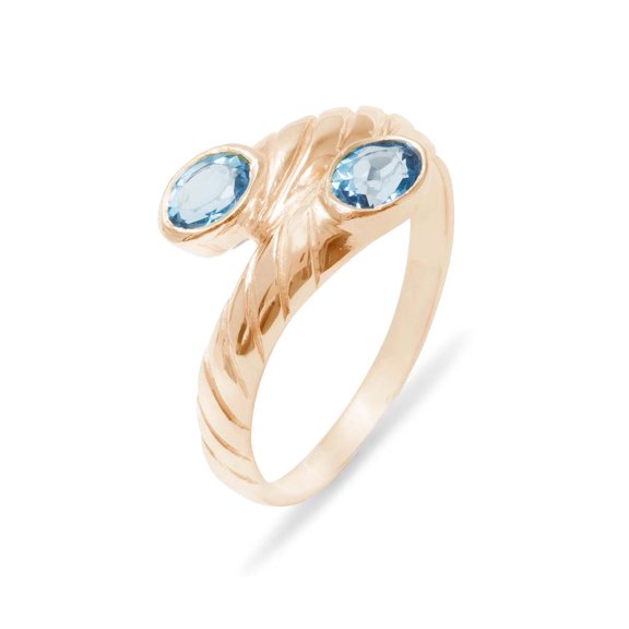 LBG British Made 18k Rose Gold Natural Blue Topaz Womens Band Ring - 33 size options - 7.75 - 33 size options - Sizes 4 to 12 Available