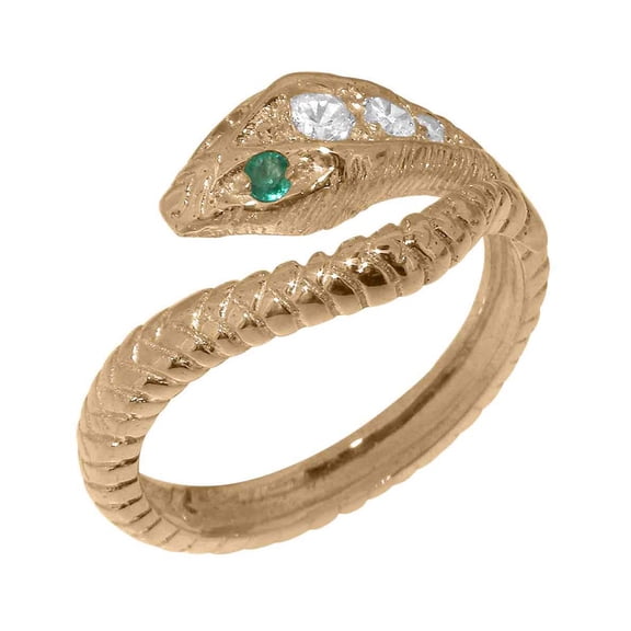 LBG British Made 18k Rose Gold Natural Diamond & Emerald Womens Promise Ring - 33 size options - Size 8.75