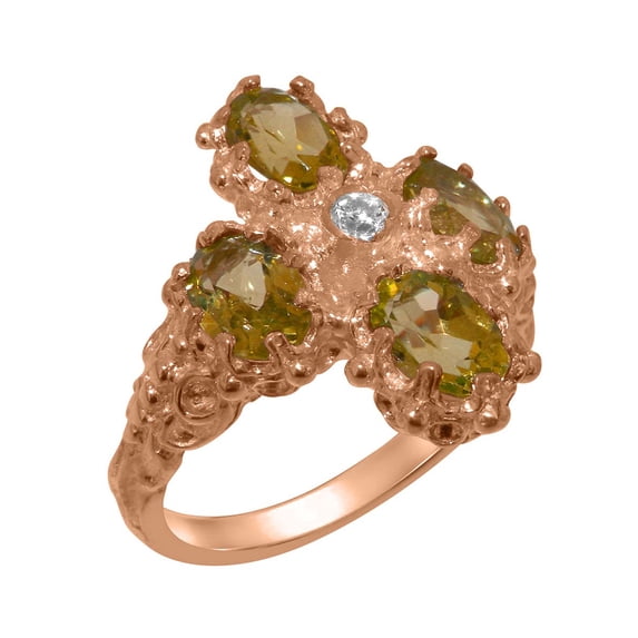 LBG British Made 18k Rose Gold Natural Diamond & Peridot Womens Cluster Ring - 33 size options - Size 11.5