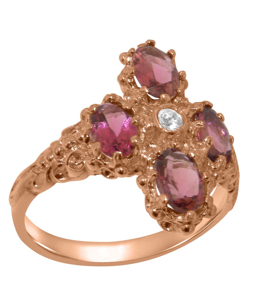 LBG British Made 18k Rose Gold Natural Diamond Pink Tourmaline