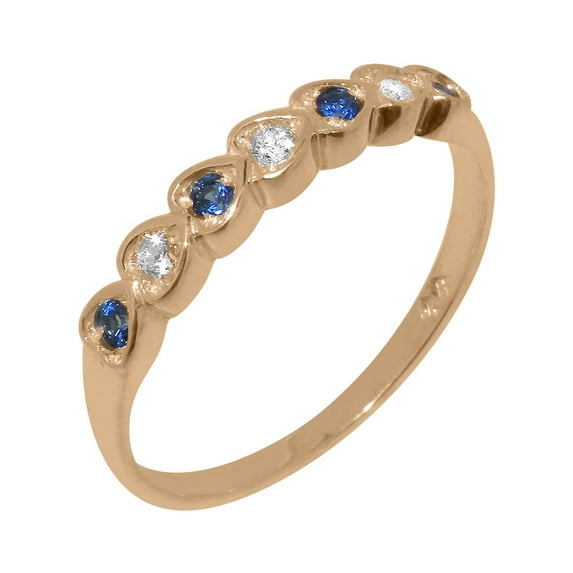 LBG British Made 18k Rose Gold Natural Diamond & Sapphire Womens Promise Ring - 33 size options - Size 7.75
