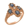 thumbnail image 1 of LBG British Made 18k Rose Gold Natural Diamond & Sapphire Womens Statement Ring - 33 size options - Size 7, 1 of 6