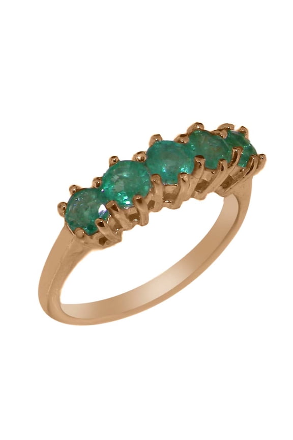 LBG British Made 18k Rose Gold Natural Emerald May Birthstone Womens Eternity Ring - 33 size options - Size 8