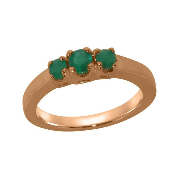 LBG British Made 18k Rose Gold Natural Emerald Womens Anniversary Ring - 33 size options - Size 8.75