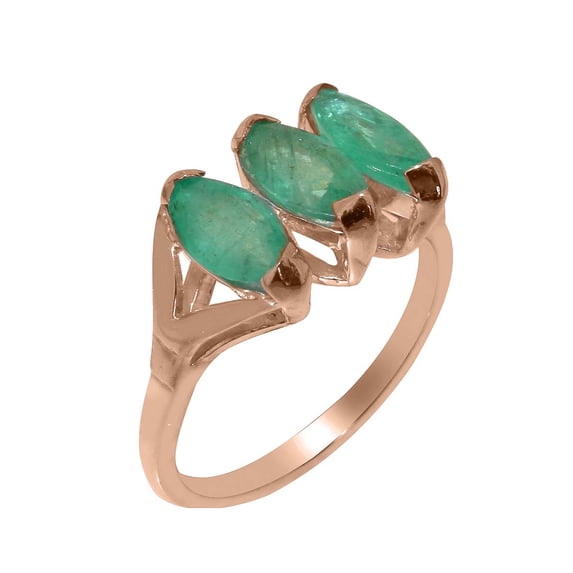 LBG British Made 18k Rose Gold Natural Emerald Womens Anniversary Ring - 33 size options - Size 9
