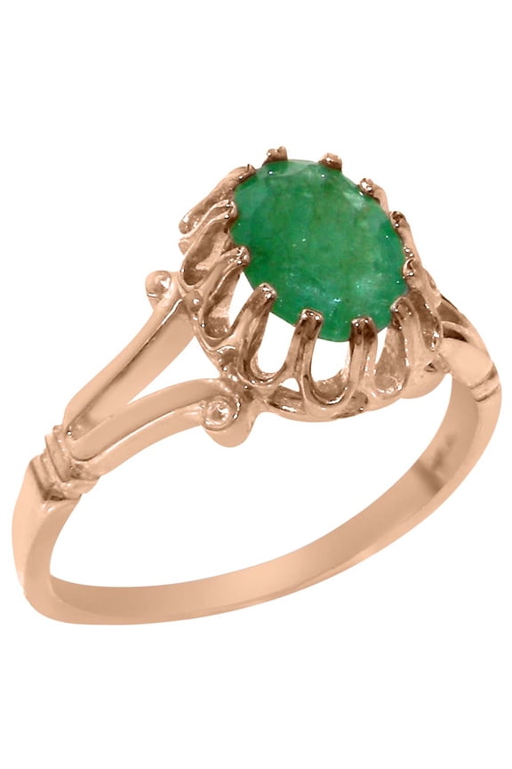 LBG British Made 18k Rose Gold Natural Emerald Womens Promise Ring - 33 size options - Size 8.75