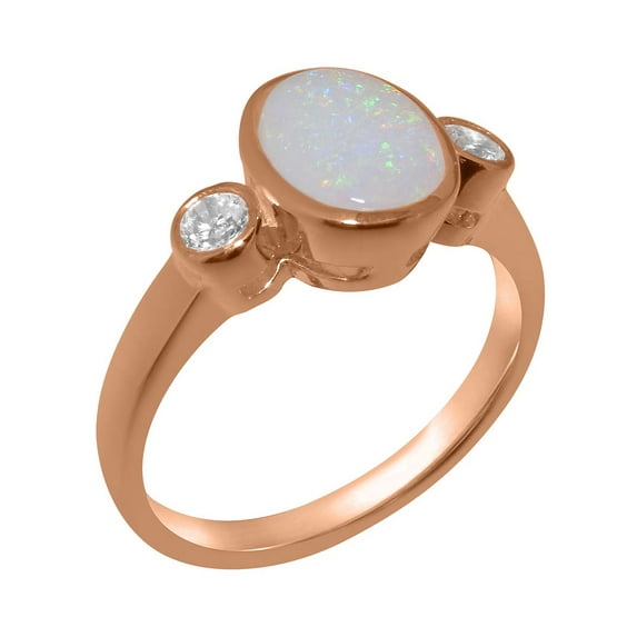 LBG British Made 18k Rose Gold Natural Opal & Cubic Zirconia Womens Anniversary Ring - 33 size options - Size 8.75
