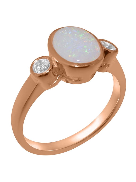 LBG British Made 18k Rose Gold Natural Opal & Cubic Zirconia Womens Promise Ring - 33 size options - Size 9.5