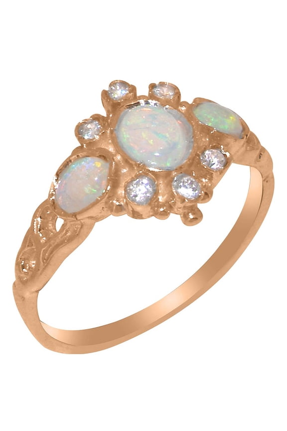 LBG British Made 18k Rose Gold Natural Opal & Diamond Womens Statement Ring - 33 size options - Size 6.75