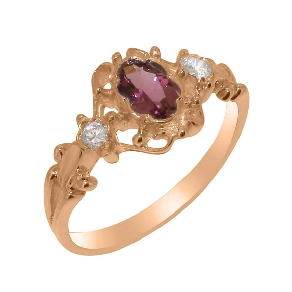 LBG British Made 18k Rose Gold Natural Pink Tourmaline & Diamond Womens Anniversary Ring - 33 size options - Size 7.75