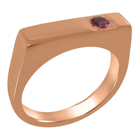 LBG British Made 18k Rose Gold Natural Pink Tourmaline Mens Engagement Ring - 33 size options - Size 7