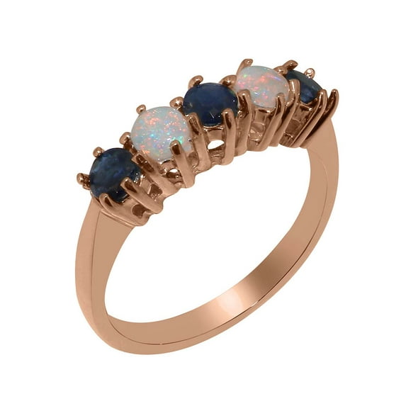 LBG British Made 18k Rose Gold Natural Sapphire & Opal October Birthstone Womens Anniversary Ring - 33 size options - Size 12