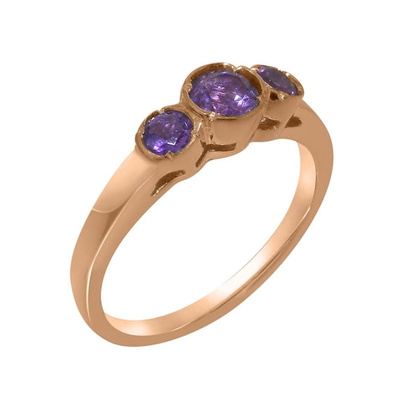 LBG British Made 18k Rose Gold Real Natural Amethyst Womens Statement Ring - 33 size options - Size 8