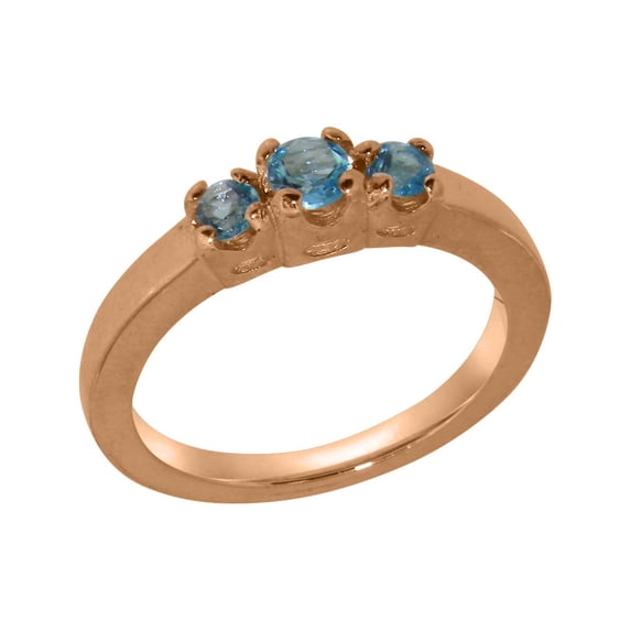 LBG British Made 18k Rose Gold Ring with Natural Blue Topaz Womens Engagement Ring - 33 size options - Size 7.25