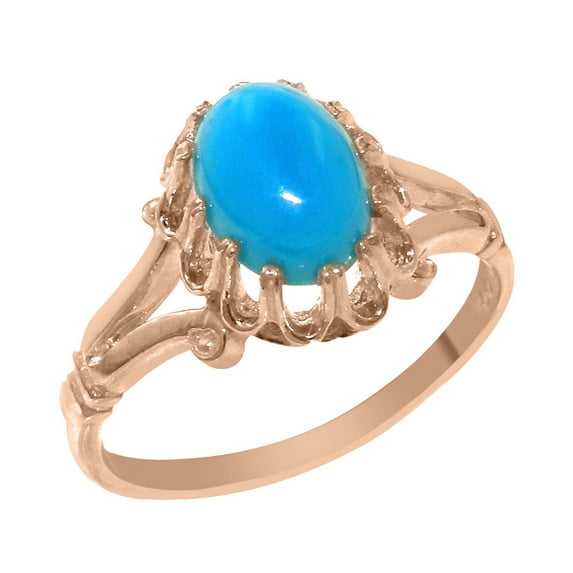 LBG British Made 18k Rose Gold Ring with Natural Turquoise Womens Engagement Ring - 33 size options - Size 7.25