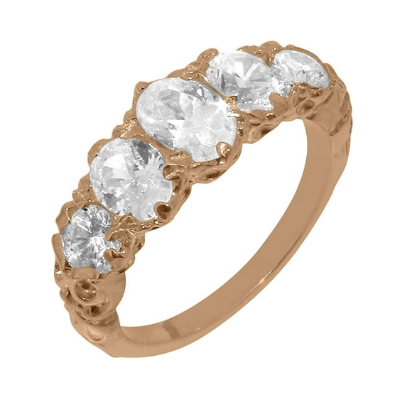 LBG British Made 18k Rose Gold Ring with Synthetic Cubic Zirconia Womens Band Ring - 33 size options - Size 7.25