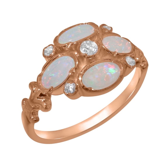LBG British Made 18k Rose Gold Synthetic Cubic Zirconia & Natural Opal Womens Statement Ring - 33 size options - Size 8.75