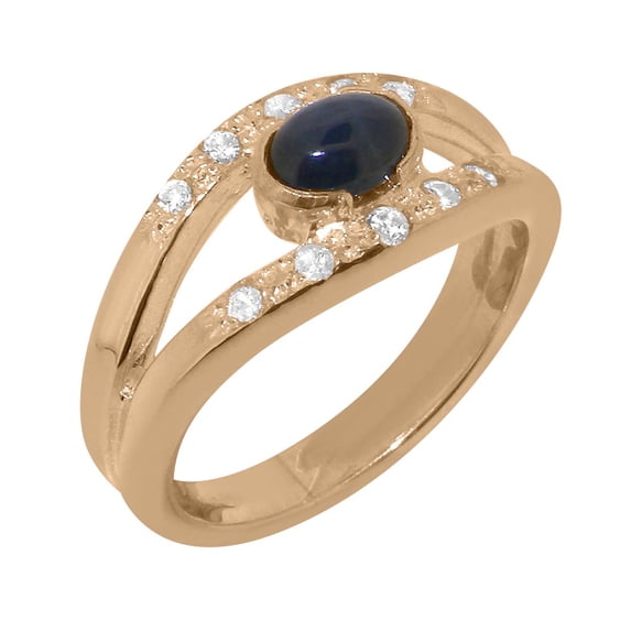 LBG British Made 18k Rose Gold Womens Ring Natural Sapphire & Diamond Band Ring - 33 size options - Size 7.5