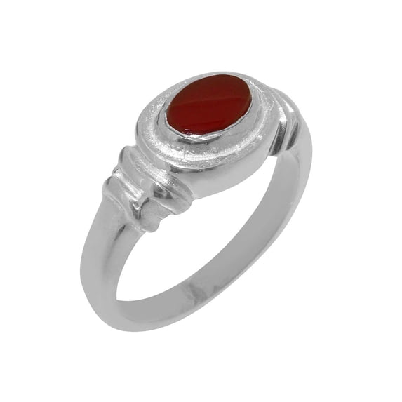 LBG British Made 18k White Gold Carnelian ring Unisex Engagement Ring - 33 size options - Size 11.75