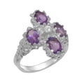 thumbnail image 1 of LBG British Made 18k White Gold Cubic Zirconia & Amethyst Womens Cluster Ring - 33 size options - Size 5.25, 1 of 6