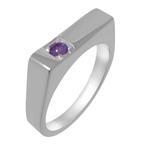 LBG British Made 18k White Gold Natural Amethyst Mens Promise Ring - 33 size options - Size 6.5