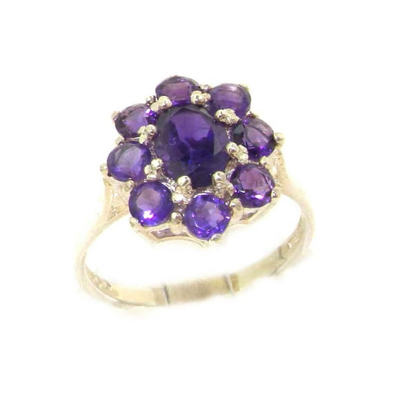 LBG British Made 18k White Gold Natural Amethyst Womens Cluster Ring - 33 size options - Size 11.25